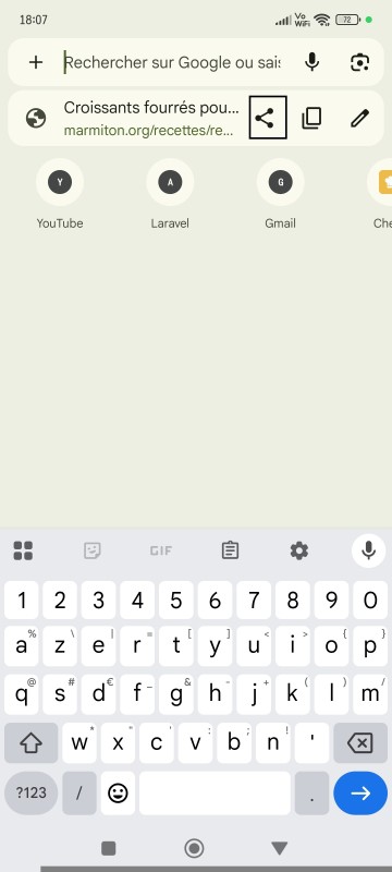 Share recipe link from browser